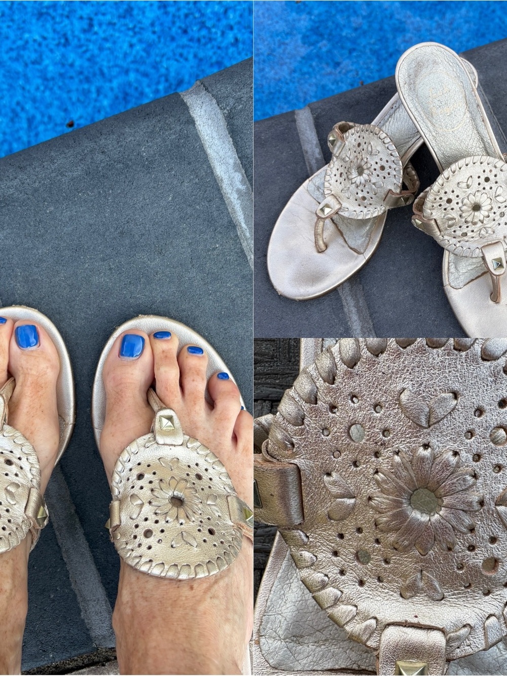 Metallic Gold Leather Thong Sandals - Women